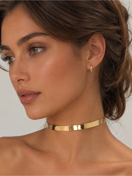 Big Jewelry Co Jewelry - Classic Gold Metal Choker Necklace - Women's Statement Jewelry